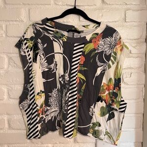 FP Movement Black and White Asymmetrical Sleeveless Blouse